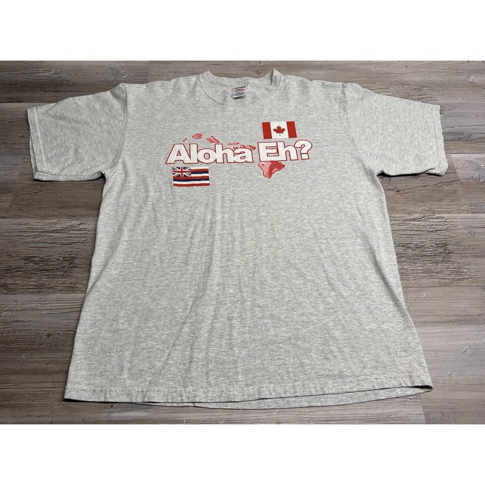 Vintage Hawaii Souvenir Shirt Aloha Eh? Canadian Flag Hawaiian Islands Size XL